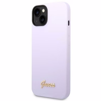 Guess GUHCP14SSLSMU iPhone 14 6.1" violetinis silikoninis dėklas telefonui su vintažiniu auksiniu logotipu