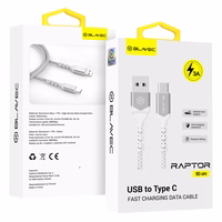 Blavec Kabelis Raptor pynėtas - USB-C - 3A 0,5 m Apple CarPlay/Android Auto (CRA-UC3WS05) balto sidabro kabelis