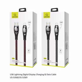 USB kabelis USAMS "SJ369 - U36" juodas "Lightning" 200cm (su srovės matavimu)