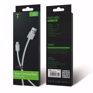 Laidas T-PHOX Nets Micro USB, baltas, 3A, PVC, 1,2M