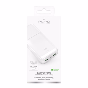 Išorinė baterija Puro DAILY 20 PLUS 20000mAh 2x USB-A / 1x USB-C 22.5W PD AFC - balta