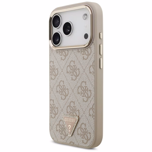 Guess PU Leather 4G Strass Triangle Logo Gold Frame MagSafe dėklas Apple iPhone 18 Pro, rožinis