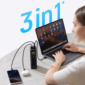 Cuktech PB200U išorinė baterija 20 000 mAh, 210 W, su 2 USB-C ir USB-A jungtimis, TFT ekranu ir 240 W USB-C laidu – juoda