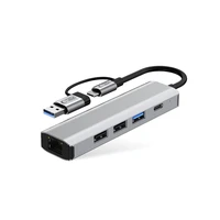 "Tech-Protect" HB03 HUB adapteris 5in1 USB-C + USB2.0 + USB3.0 + RJ45 - pilkas