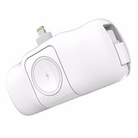 Wozinsky WF16-YLS 5000mAh 15W Lightning mini išorinė baterija su įmontuotu USB-C kabeliu ir Apple Watch įkrovikliu - balta