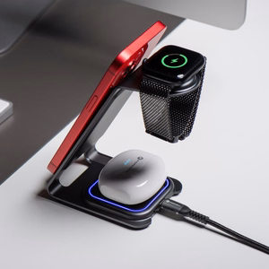 Forcell F-ENERGY Simply Charge 3in1 aliuminis suderinamas su Apple Watch ir Samsung Watch pilkas