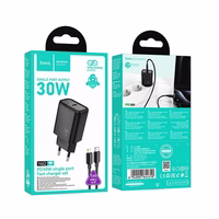 Įkroviklis telefonui Hoco USB C QC PD 30W + kabelis USB C į Lightning N62 juodas
