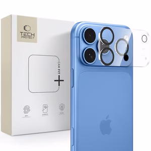 Skaidri grūdinto stiklo kameros apsauga „Tech-Protect Cam Fit+“, skirta „Apple iPhone 18 Pro Max“
