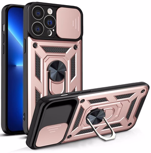 Hybrid Armor Camshield dėklas telefonui iPhone 13 Pro Max šarvuotas dėklas su kameros dangteliu rožinis