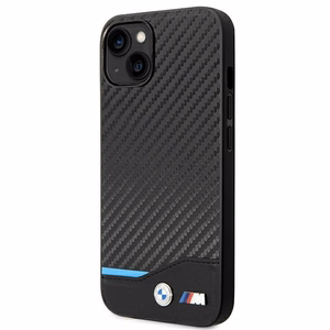 Dėklas BMW BMHCP14M22NBCK iPhone 14 Plus 6.7 - juodas odinis dėklas su karbono odos efektu