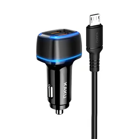 KAKU Automobilinis įkroviklis KSC-528 Shengyu - 2xUSB - 2,8A su USB į Micro USB juodas