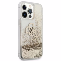 Guess 4G Big Liquid Glitter dėklas telefonui iPhone 13 Pro Max 6.7" - auksinis