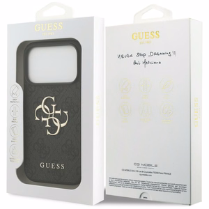 Guess PU 4G Metal Logo dėklas Apple iPhone 18 Pro, pilkas