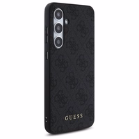 Guess GUHCS24FEG4GFGR S24 FE S721 pilkas/pilkas kietas dėklas 4G Metalinis Auksinis Logotipas