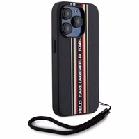 Karl Lagerfeld Saffiano Athleisure Stripes Cord Dėklas telefonui iPhone 15 Pro - raudonas
