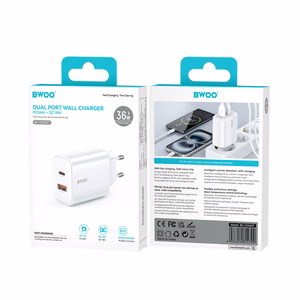 BWOO CDA207 PD 36W wall įkroviklis 1x USB-A + USB-C port baltas