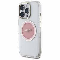 Guess IML Metal Colored Circle Classic Logo Magnetinis dėklas telefonui iPhone 16 Pro - rožinis