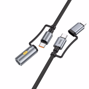 Laidas All-in-one USB C / Lightning į USB C / Automobilinė cigarečių degiklė Hoco PD 3A 60W 1,2 m U138 pilkas