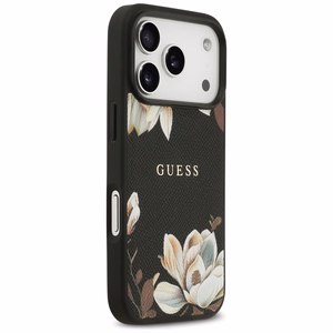 Guess Grained Flowers Classic Logo MagSafe чехол iPhone 17 Pro - черный