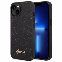 Guess Glitter Script dėklas telefonui iPhone 14 Plus - juodas
