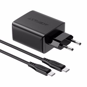 Acefast 2in1 sieninis įkroviklis 2x USB-C / USB-A 65W, PD, QC 3.0, AFC, FCP (rinkinys su USB-C 1.2m kabeliu), juodas (A13 black)