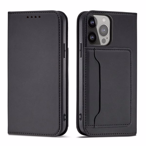 Magnet Card dėklas iPhone 14 Plus atveriamas dangtelis piniginė su stovu juodas