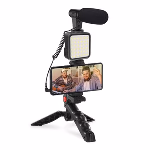 Telefono laikiklis Platinet VLOG 4in1 (mikrofonas; led; laikiklis) juodas