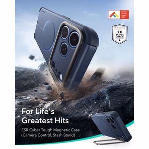 ESR Cyber Tough Kickstand MagSafe dėklas, skirtas iPhone 18 Pro / 17 Pro, tamsiai mėlynas