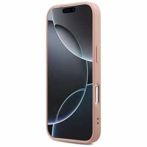 Guess Fiksuotas Blizgus Didelis 4G dėklas telefonui iPhone 17 Pro - rožinė