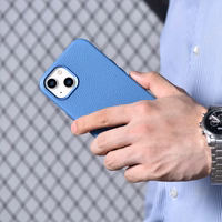 iCarer Litchi Premium odinis dėklas iPhone 14 Magnetinis odinis dėklas su MagSafe Šviesiai mėlynas (WMI14220709-LB)