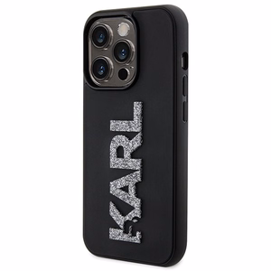 Karl Lagerfeld 3D guminis blizgus logotipas dėklas telefonui iPhone 15 Pro - juodas