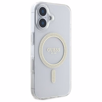 Guess GUHMP16MHFGERET iPhone 16 Plus 6.7" skaidrus kietas dėklas IML Glitter Circle Magnetinis