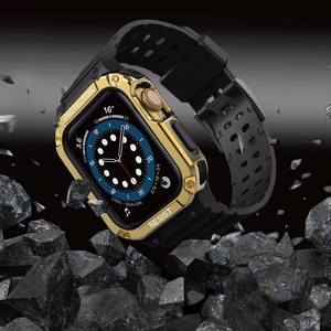Protect Strap Ремешок для Apple Watch 38/40/41mm с бронированным чехлом - чёрный, золотой