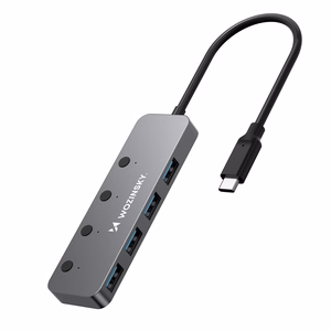 Wozinsky WHS080YSS 4 x USB-A 3.0 Aluminum Hub with Individual Switches and 15 cm USB-C Cable - Gray