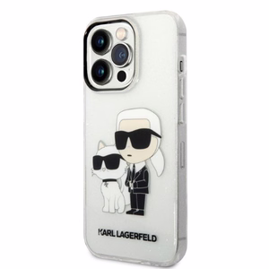 Karl Lagerfeld Glitter Karl&Choupette dėklas iPhone 14 Pro – skaidrus