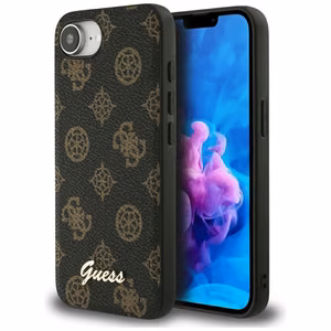 Оригинальный чехол GUESS Peony Script Logo MagSafe для iPhone 17e/16e чёрный