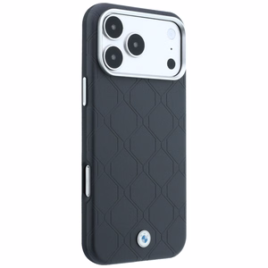 BMW Sign Deboss Quilted Metal Logo dėklas, skirtas iPhone 18 Pro Max / 17 Pro Max, suderinamas su MagSafe – tamsiai pilkas