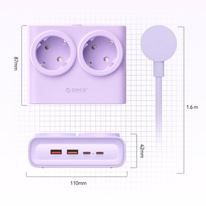 Orico PDC25 25W 6in1 maitinimo blokas 2x AC + 2x USB-A + 2x USB-C - violetinis