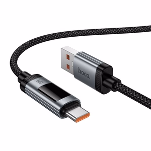 Kabelis (m) - su skaitmenine indikacija USB A į USB C Hoco PD 6A 100W 1,2 m U148 juodas (m)