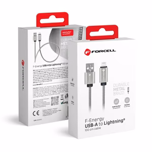 Cable USB A to Lightning Forcell F-Energy 2,4A 12W Metal 1 m C236 silver