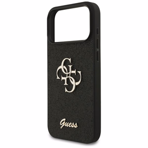 Guess PU Fixed Glitter 4G Metal Logo dėklas Apple iPhone 18 Pro Max, juodas