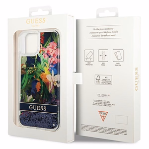 Guess GUHCP14MLFLSB iPhone 14 Plus 6.7 "mėlynas/mėlynas kietas dėklas Flower Liquid Glitter
