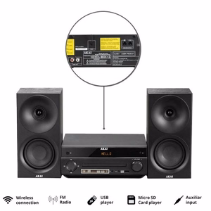 AKAI AM-301B – mikro garso sistema, 40 W (2 × 20 W), CD/MP3, Bluetooth, USB, FM, AUX, juoda