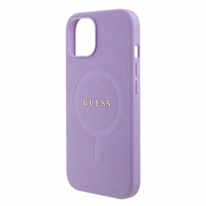 Guess Saffiano magnetinis dėklas telefonui iPhone 15 Plus - violetinis