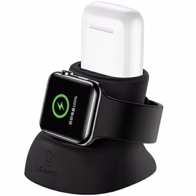 USAMS Silikoninis 2in1 įkrovimo stovas Apple Watch i AirPods juodas ZJ51ZJ01 (US-ZJ051)