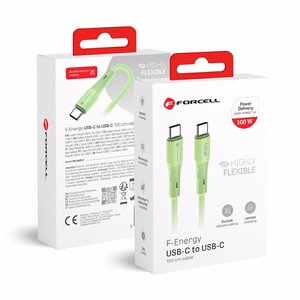 FORCELL F-ENERGY C347 kabelis Type C į Type C QC4.0 PD 5A 100W Silikoninis 1 m žalias