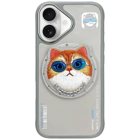 AmazingThing Nimmy Glasses Cool Cat MagSafe dėklas telefonui iPhone 16 – pilkas