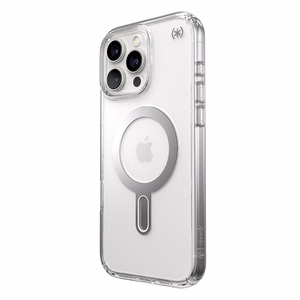 Speck Presidio Perfect-Clear dėklas su MagSafe ir ClickLock, skirtas iPhone 16 Pro Max, „Clear/Chrome“
