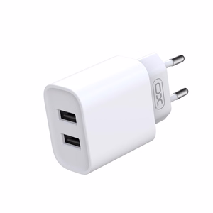 XO sieninis įkroviklis CE02C 2x USB 2,1A, baltas + microUSB laidas