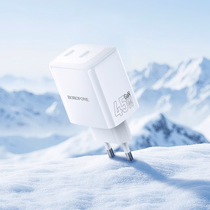 Borofone sieninis įkroviklis BN31 Cargador GaN - 2x Type C - QC 3.0 PD 45W baltas